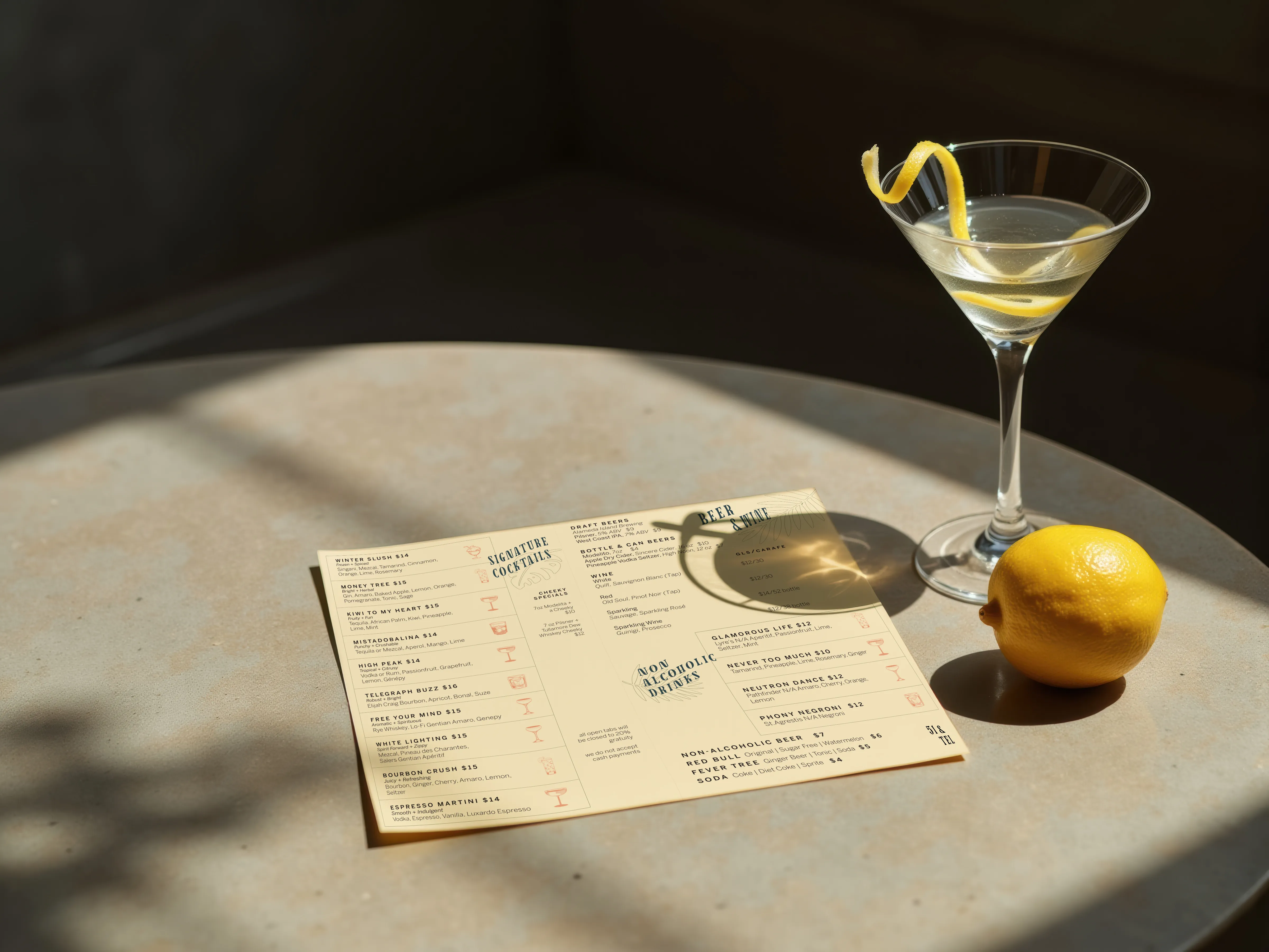 Mockup of menu on table