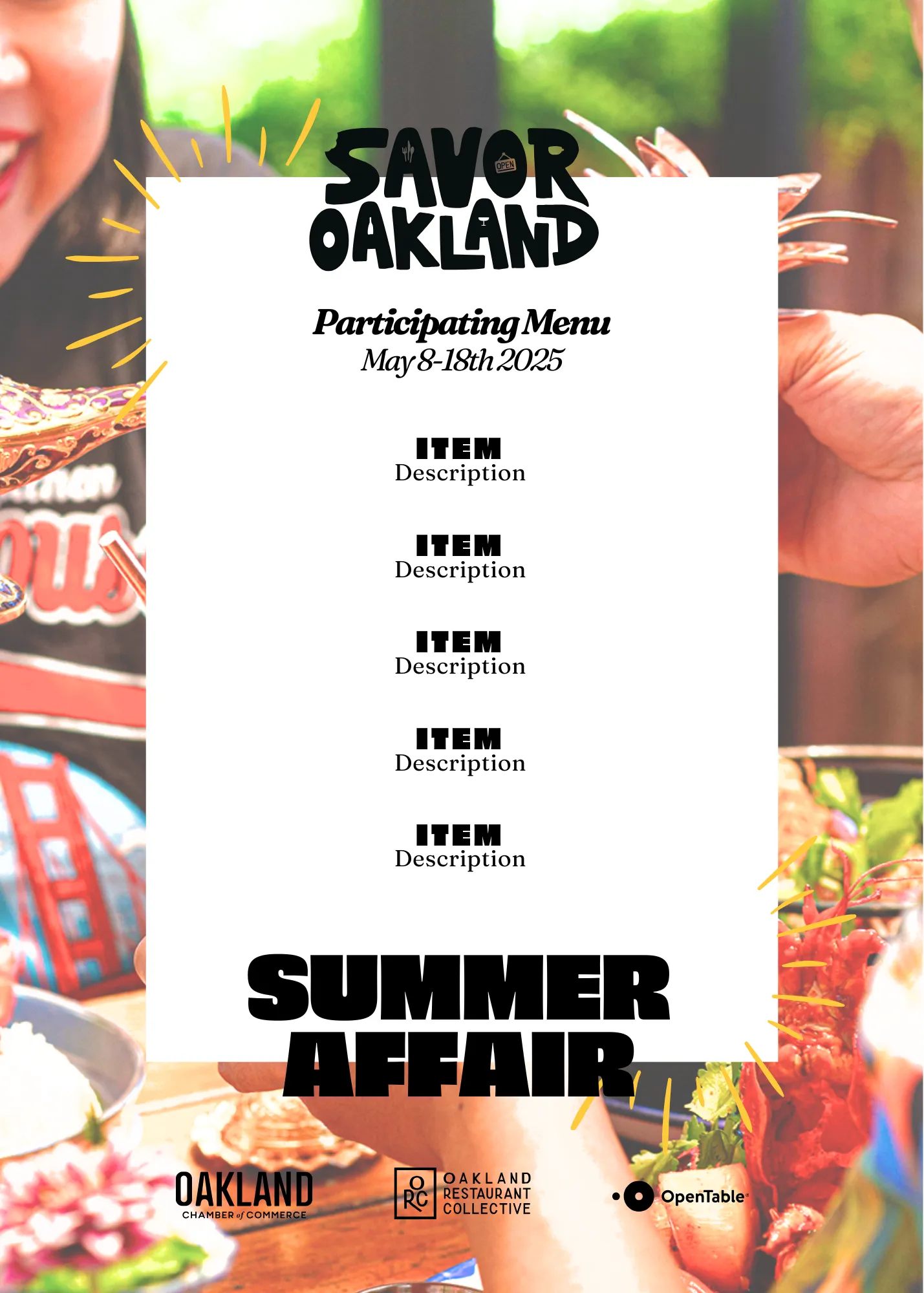 Template for special summer affair menus